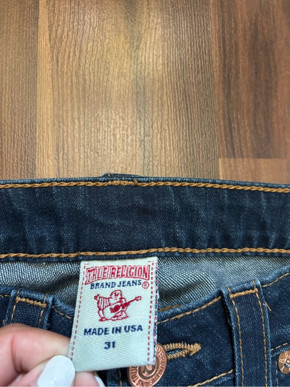 True Religion Women's Medium Blue Flare Jeans with Signature Pocket Stitching - Picture 5 of 8